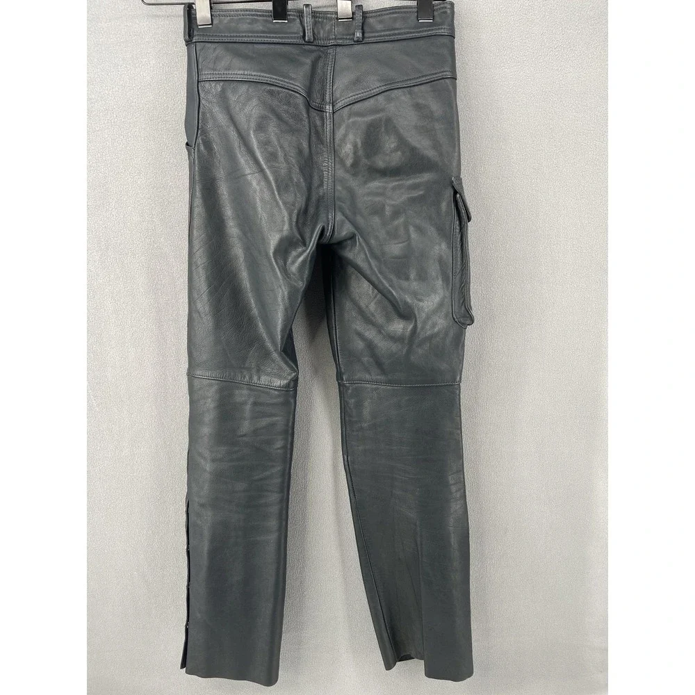 Dynamic MQP Pants Mens Black 32‎ US Motorcycle Leather Cargo Snap Leg Biker Y2K